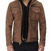 Light Brown Six Pocket Distressed Leather Jacket Light Brown Six Pocket Distressed Leather Jacket