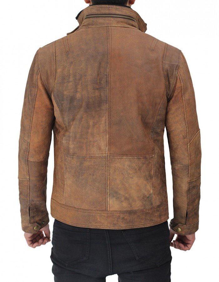 Light Brown Six Pocket Distressed Leather Jacket Light Brown Six Pocket Distressed Leather Jacket