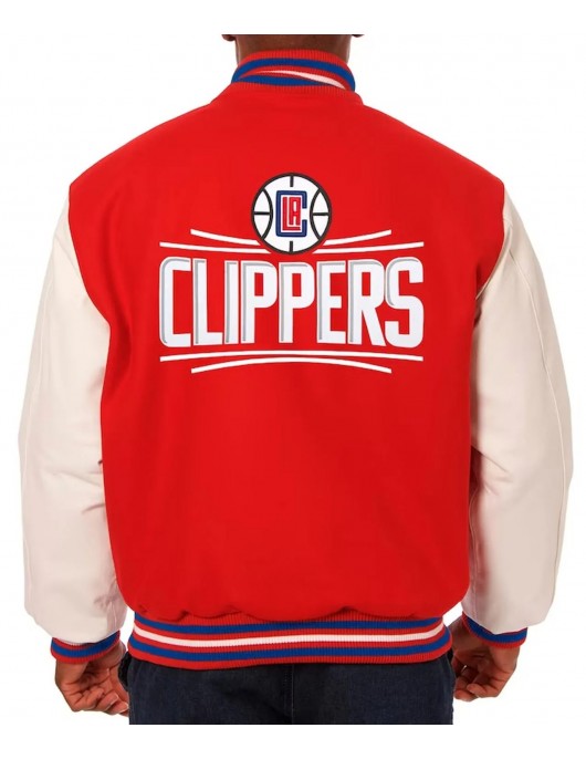 Los Angeles Clippers Varsity Red and White Wool/Leather Full-Snap Jacket