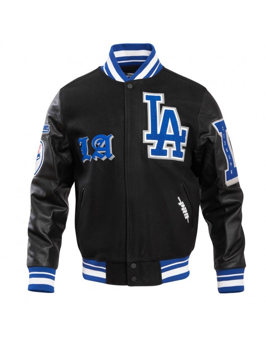 Los Angeles Dodgers Old English Black Wool Varsity Jacket