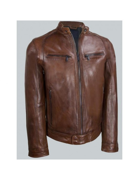 Louisiana Leather Mens Cafe Racer Motorcycle Jacket