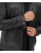 Massa Black Padded Shoulder Leather Jacket Mens