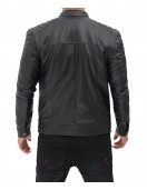 Massa Black Padded Shoulder Leather Jacket Mens