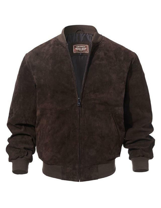 Adamsville Mens Dark Brown Suede Leather Bomber Jacket