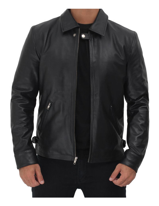 Matos Black Leather Cowhide Jacket Mens