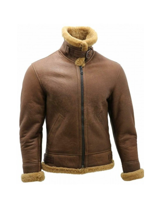 Men B3 Bomber Sheepskin Aviator Leather Jacket