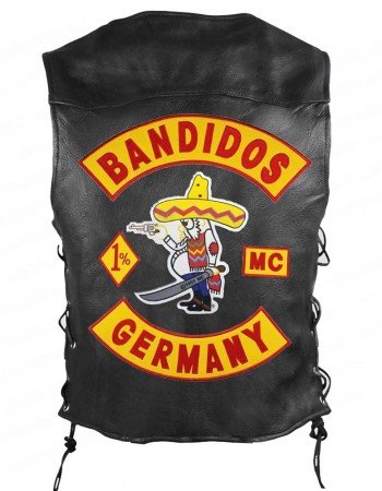 Men Bandidos Leather Black Vest