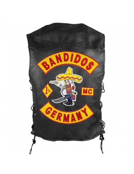 Men Bandidos Leather Black Vest