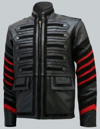 Men Black Military Leather Jacket