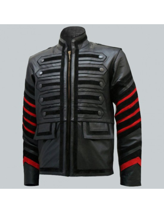 Men Black Military Leather Jacket