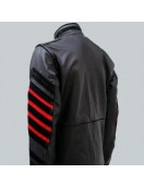 Men Black Military Leather Jacket