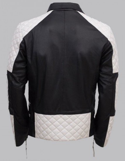 Men Black and White Leather Jacket Men Black and White Leather Jacket