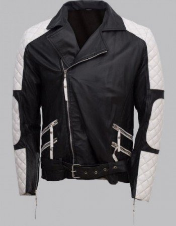 Men Black and White Leather Jacket