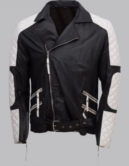Men Black and White Leather Jacket Men Black and White Leather Jacket
