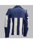 Men Blue and White Biker Leather Jacket