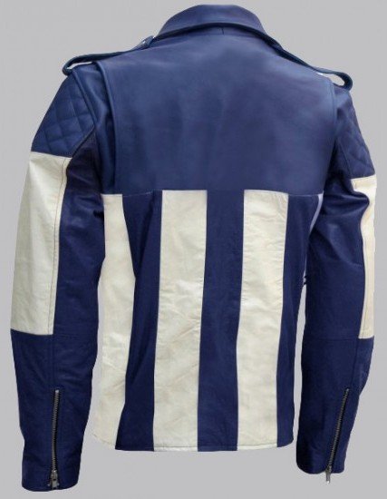 Men Blue and White Biker Leather Jacket Men Blue and White Biker Leather Jacket