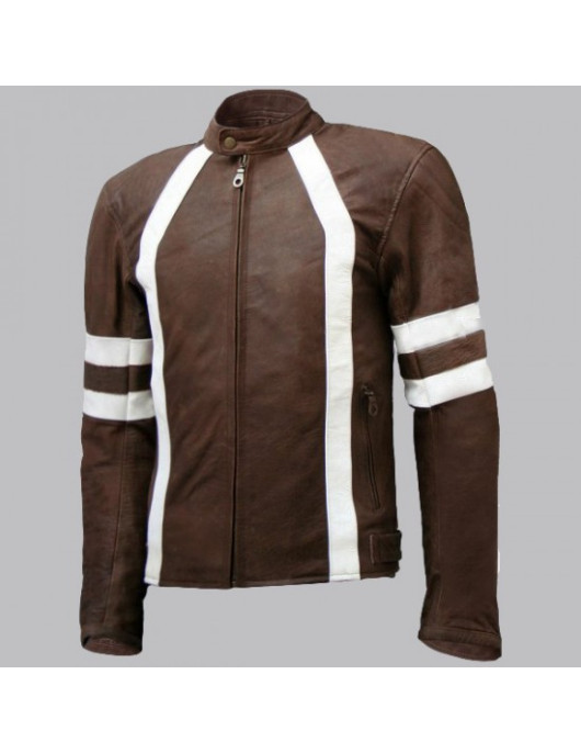 Men Distressed Vintage Leather Motorcycle Jacket