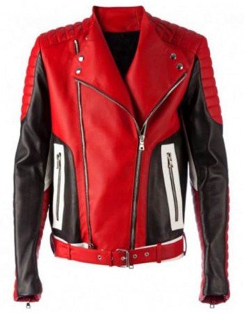 Men Fashion Bikers Red Leather Jacket