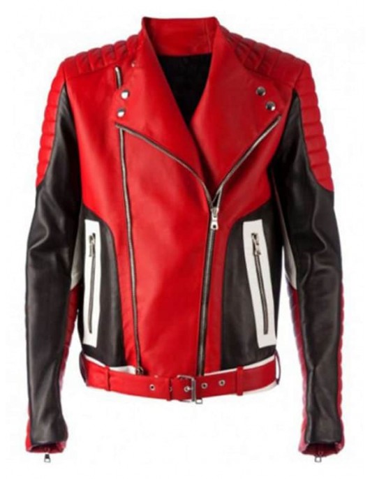 Men Fashion Bikers Red Leather Jacket