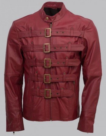 Men Maroon Belted Fashion Leather Jacket