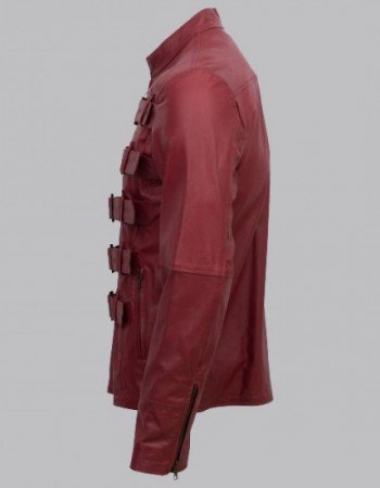 Men Maroon Belted Fashion Leather Jacket