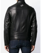 Men Padded Sleeves Black Biker Leather Jacket