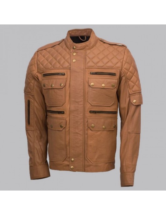 Men Sheepskin Tan Leather Jacket