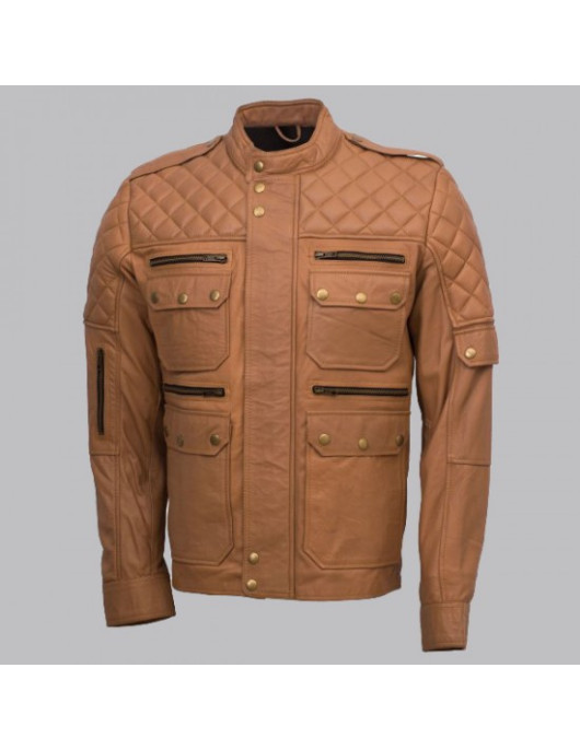 Men Sheepskin Tan Leather Jacket