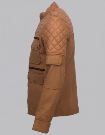 Men Sheepskin Tan Leather Jacket