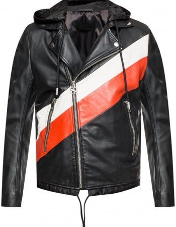 Men Striped Leather Jacket Biker Style