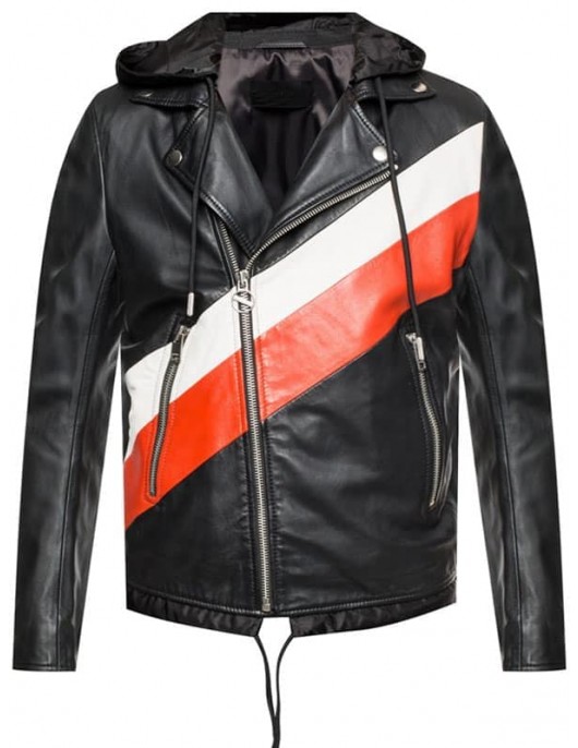 Men Striped Leather Jacket Biker Style