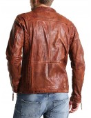 Men Vintage Style Biker Distressed Brown Jacket