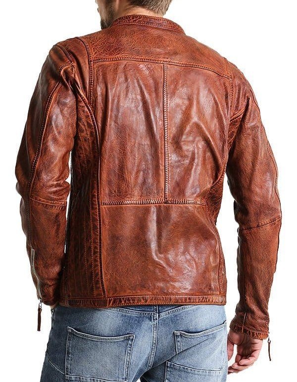 Men Vintage Style Biker Distressed Brown Jacket Men Vintage Style Biker Distressed Brown Jacket