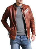 Men Vintage Style Biker Distressed Brown Jacket