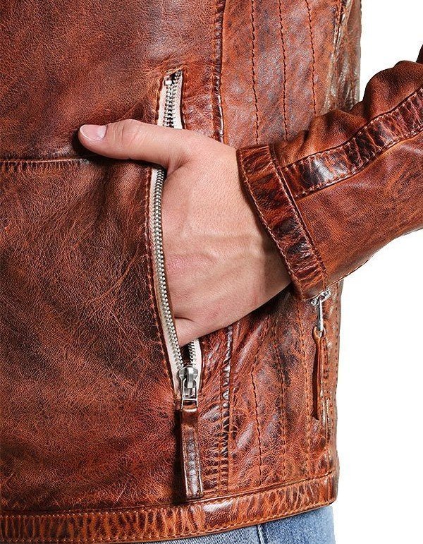 Men Vintage Style Biker Distressed Brown Jacket Men Vintage Style Biker Distressed Brown Jacket