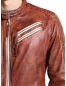 Men Vintage Style Biker Distressed Brown Jacket