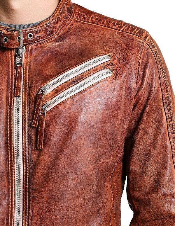 Men Vintage Style Biker Distressed Brown Jacket Men Vintage Style Biker Distressed Brown Jacket