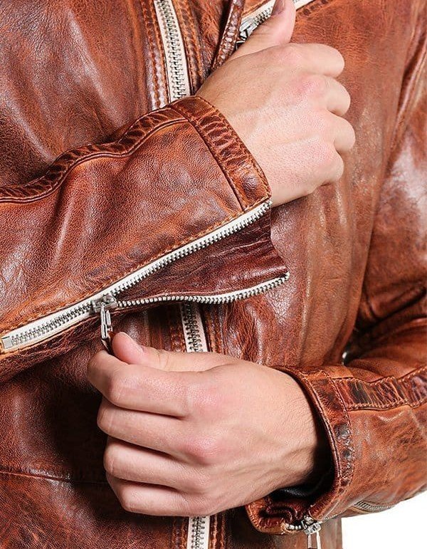 Men Vintage Style Biker Distressed Brown Jacket Men Vintage Style Biker Distressed Brown Jacket