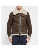 Men's Aviator Bridlington Brown Faux Shearling Biker Jacket