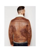 Men's Aviator Brown Leather Faux Shearling Jacket