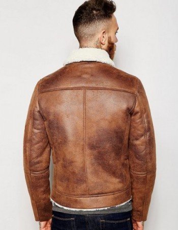 Men's Aviator Brown Leather Faux Shearling Jacket