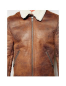 Men's Aviator Brown Leather Faux Shearling Jacket