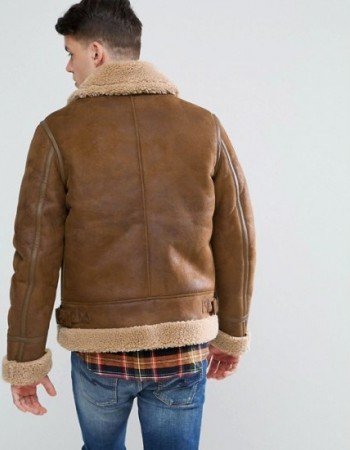 Men's Aviator Brown Leather Jacket With Faux Shearling