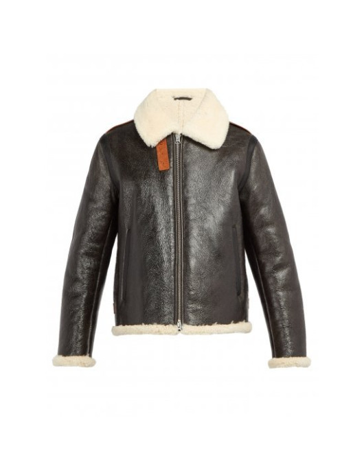 Men's Aviator Faux Shearling Black Leather Jacket