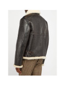 Men's Aviator Faux Shearling Black Leather Jacket