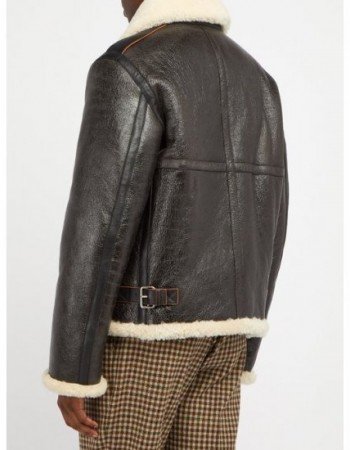 Men's Aviator Faux Shearling Black Leather Jacket