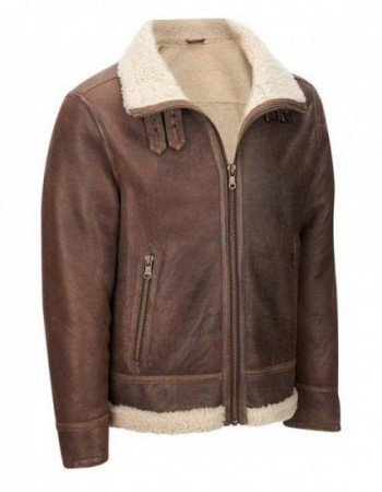 Men's Aviator Faux Shearling Brown Leather Jacket