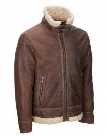 Men's Aviator Faux Shearling Brown Leather Jacket