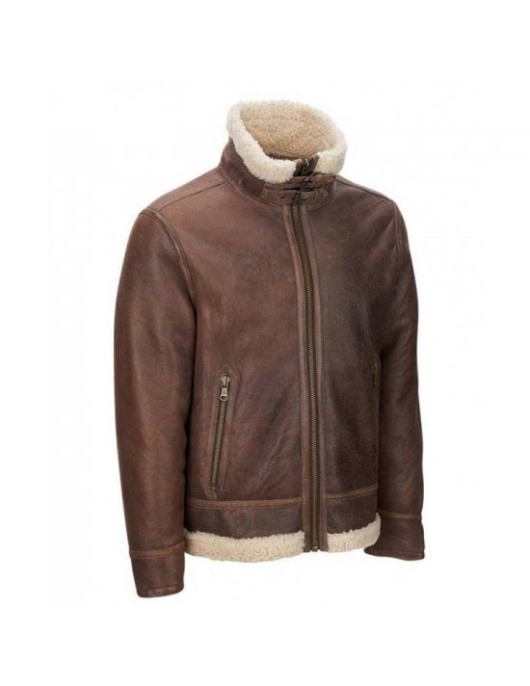 Men's Aviator Faux Shearling Brown Leather Jacket