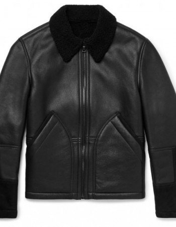 Men's Aviator Shearling Lined Leather And Suede Jacket